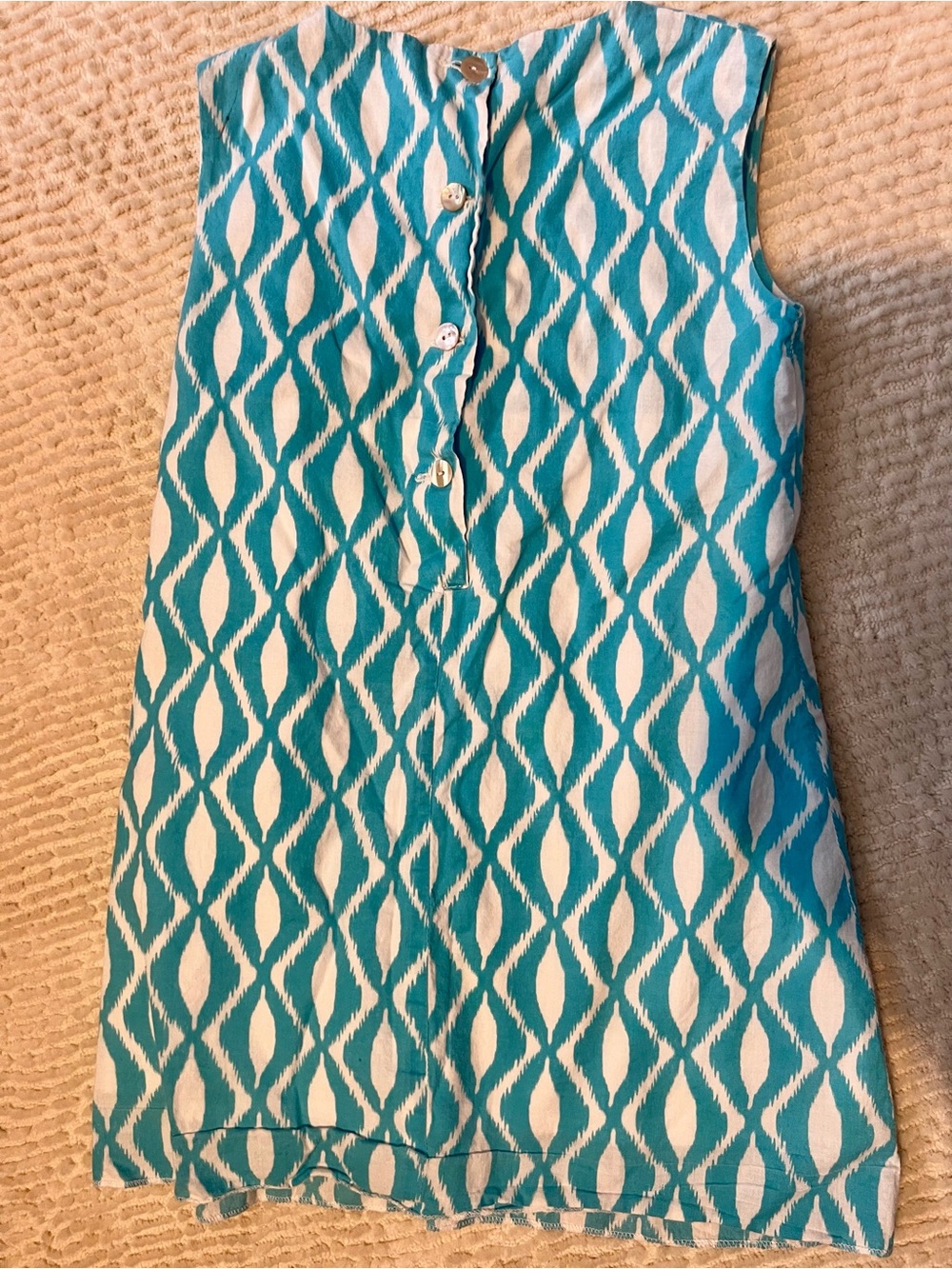Oscar de la Renta Turquoise and White Ikat Printed Shift Dress Sz 5 - Picture 2 of 7